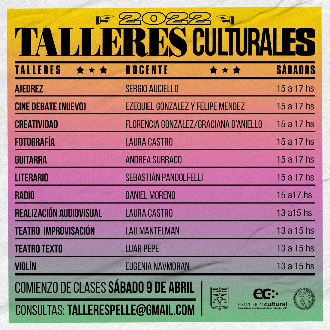 Grilla Talleres Culturales 2022. bis
